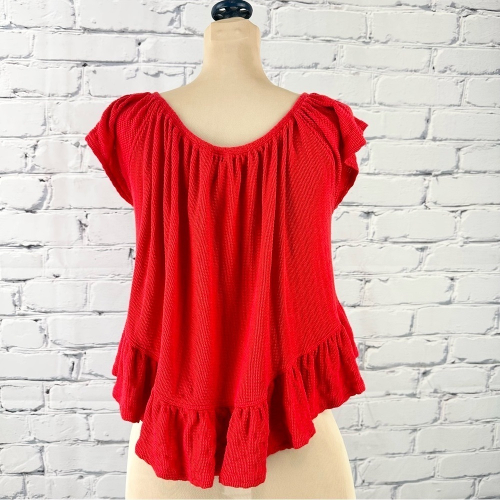 Free People Mint Julep Crop Top Cherry Red Ruffle Button Front XS Summer Beach - Picture 4 of 9
